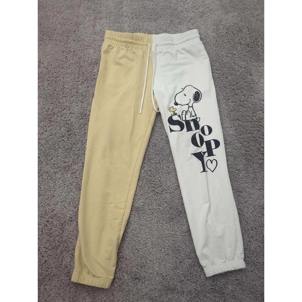 Peanuts Joggers Womens M Snoopy‎ Color Block Lounge Pants Sleepwear Yellow White